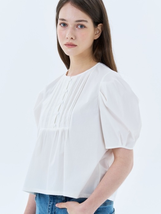 Pintuck Puff Sleeve Blouse_2color