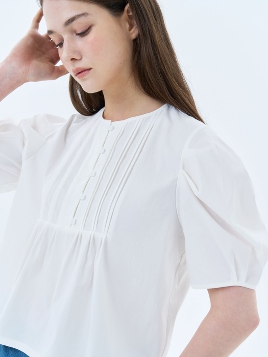 Pintuck Puff Sleeve Blouse_2color