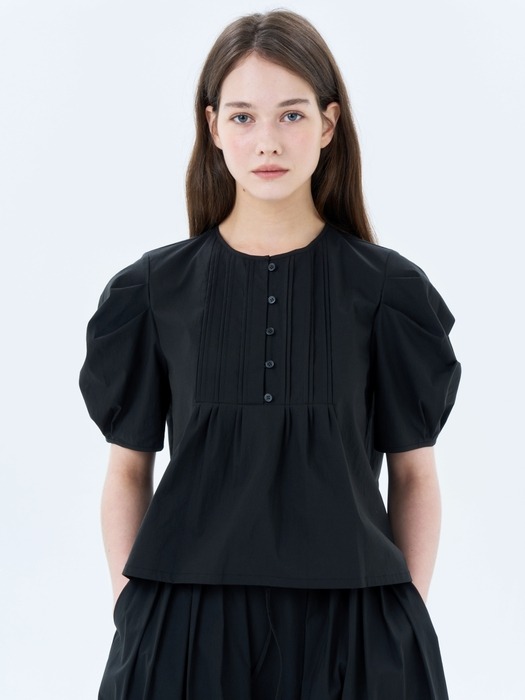 Pintuck Puff Sleeve Blouse_2color