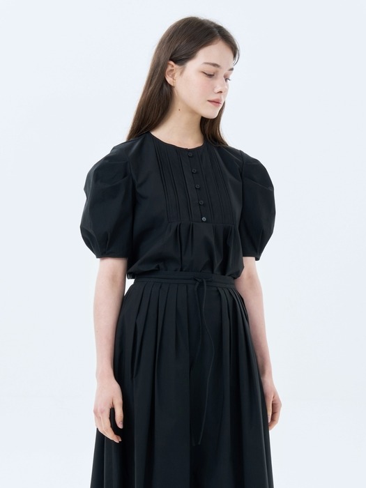 Pintuck Puff Sleeve Blouse_2color