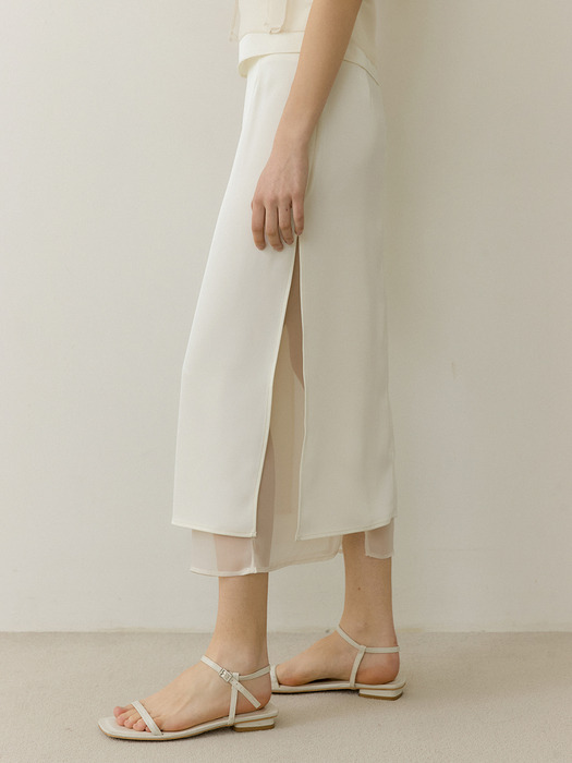 PETAL LAYERED LONG SKIRT CREAM SILK