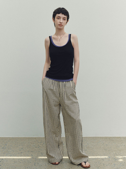 Stripe Loose-fit Wide Leg Pants (Cream)