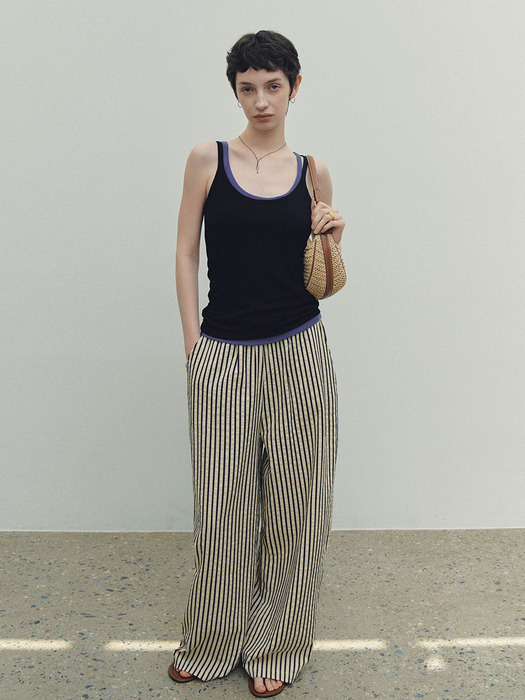 Stripe Loose-fit Wide Leg Pants (Cream)