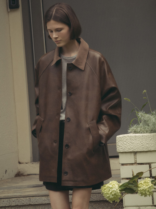 Saint leather half coat_Brown