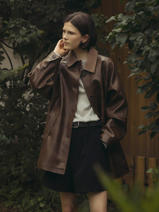 Saint leather half coat_Brown