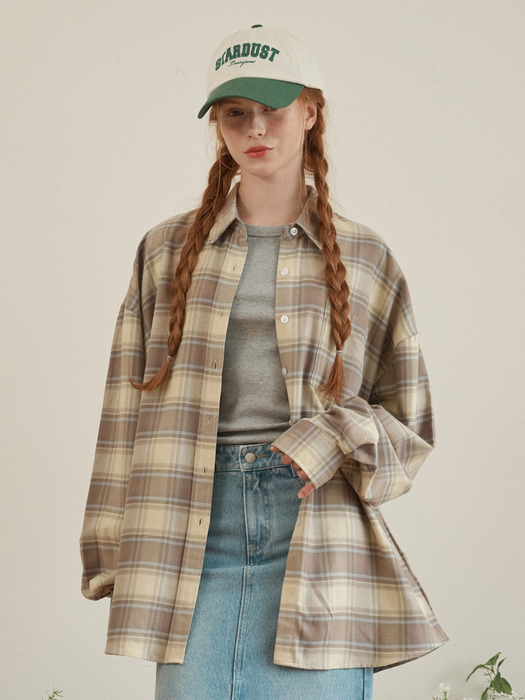 Oversized checkered shirt Beige