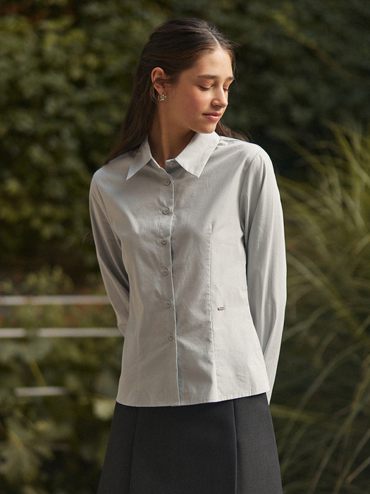 Slim fit semi crop shirts - bluegrey