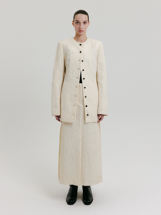 ZACQI Round Neck Long Jacket - Cream