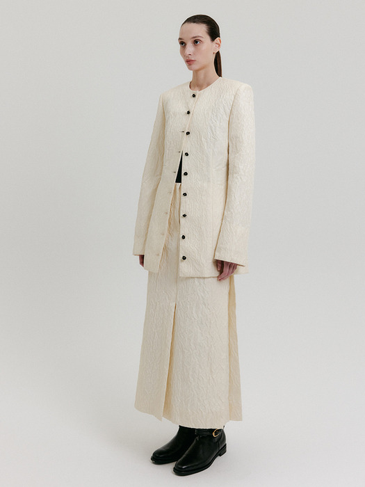 ZACQI Round Neck Long Jacket - Cream