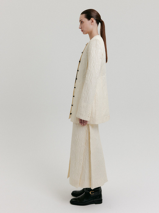 ZACQI Round Neck Long Jacket - Cream