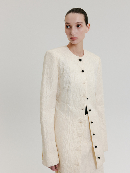 ZACQI Round Neck Long Jacket - Cream