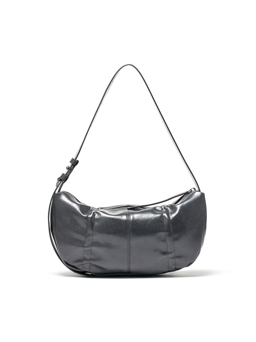 HALF SHIRRING RIBBON ROUND BAG IN CHARCOAL