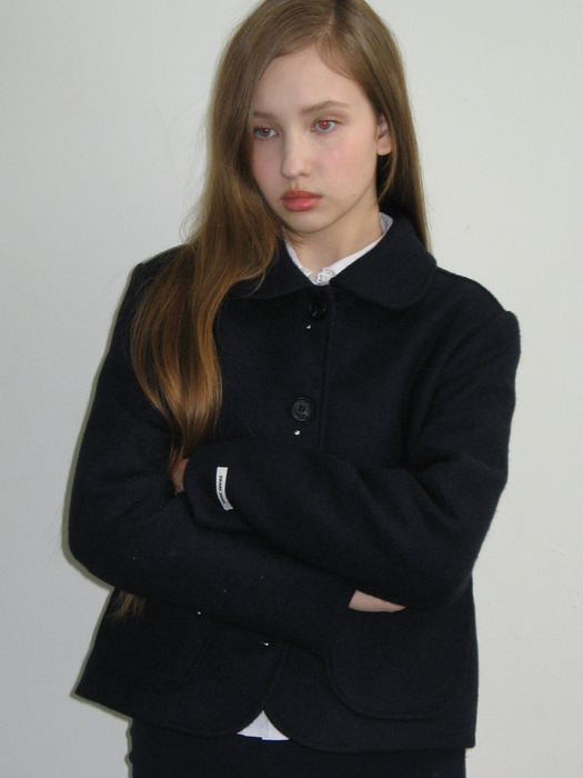 STUD WOOL SHORT COAT_NAVY