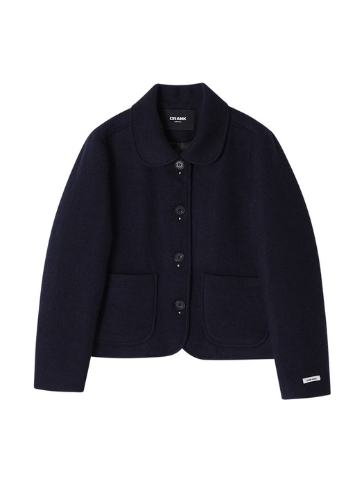 STUD WOOL SHORT COAT_NAVY