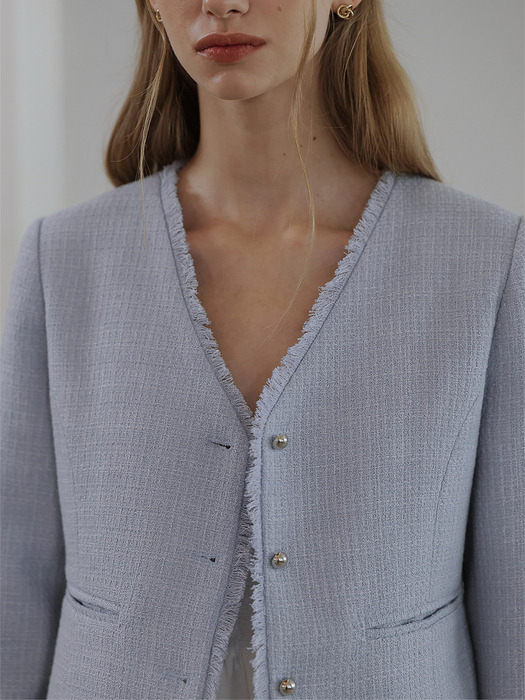 Harry Collarless Tweed Jacket [Sky Blue]