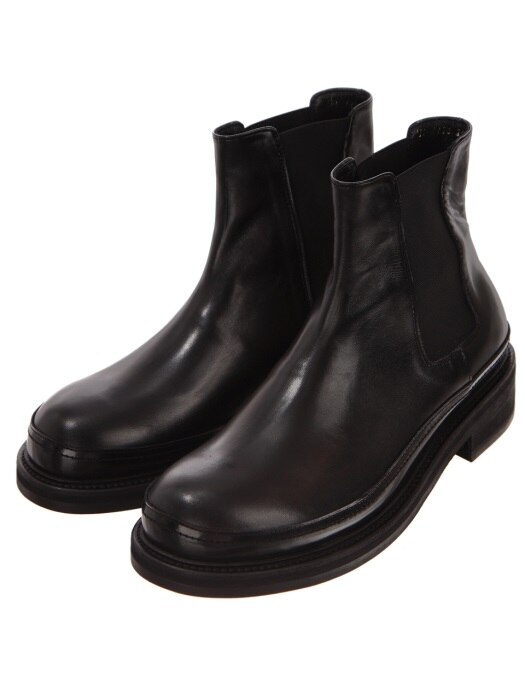 Black Kip Leather Block Chelsea Boots