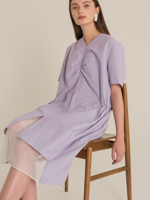 SHIRRING V-NECK DRESS (lavender)