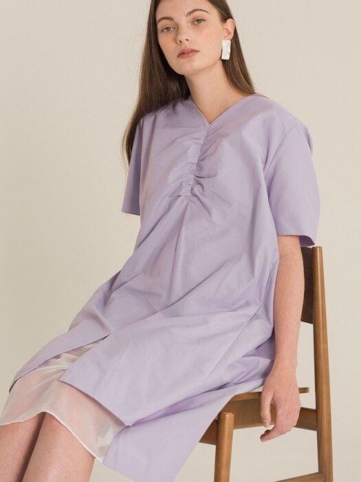 SHIRRING V-NECK DRESS (lavender)