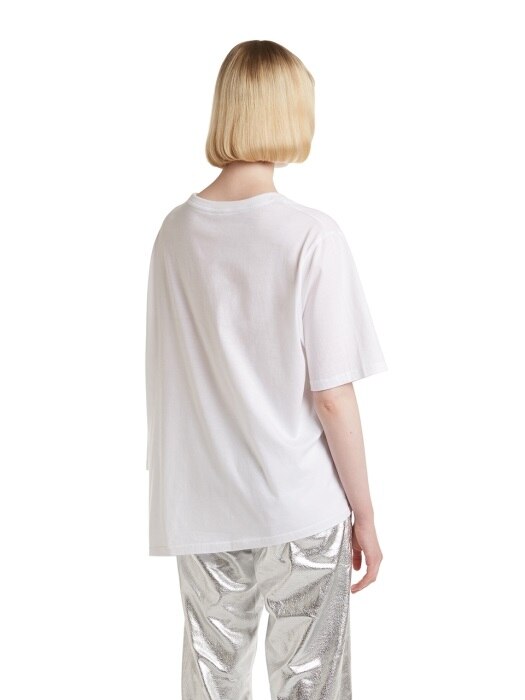 unbalanced Sleeve print T shirts_white