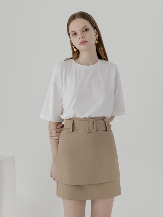 Pointed buckle belted double skirt [be]