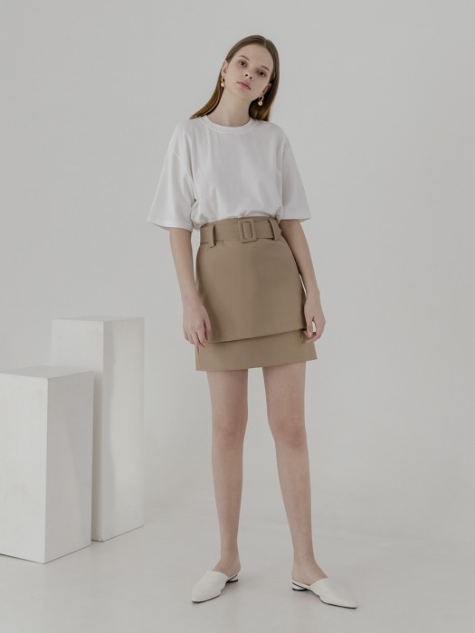 Pointed buckle belted double skirt [be]