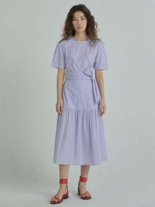 Wide Strap Shirring Dress_Lavender