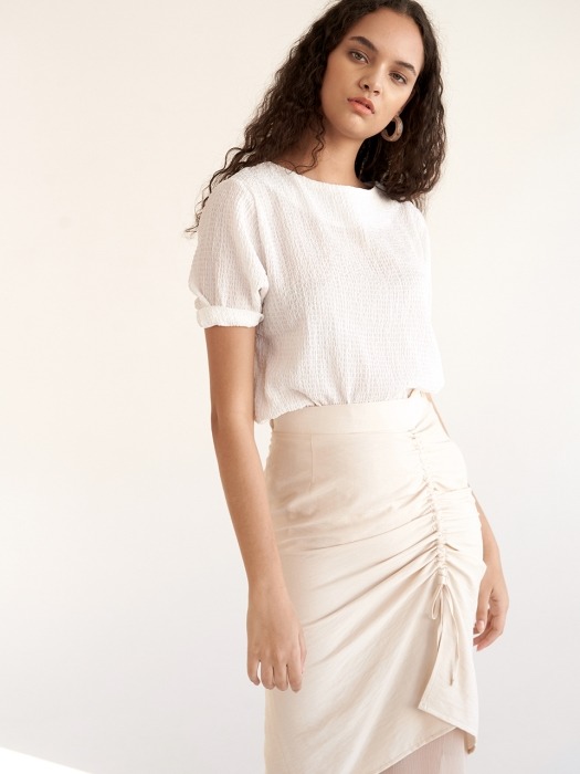 Side Shirring Skirt - Beige