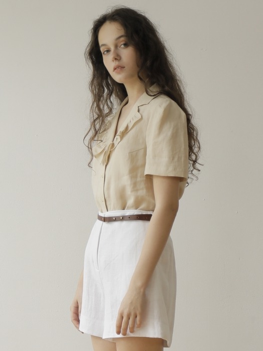 19SS RUFFLE LINEN BLOUSE /BEIGE