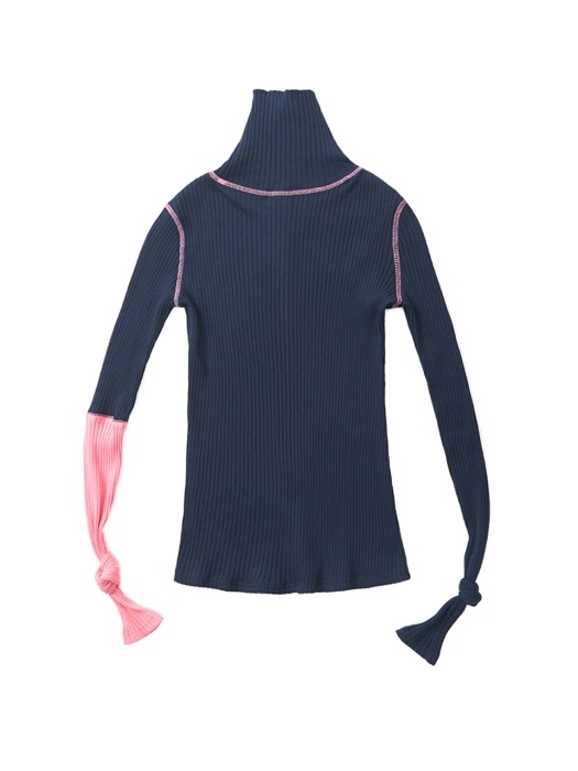 SLEEVE KNOT COLOR COMBINATION TOP_NAVY (EEON3RLY01W)