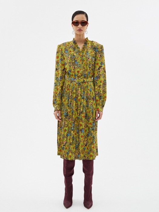 ELI FLORAL FRILLED WRAP DRESS atb259w(YELLOW)