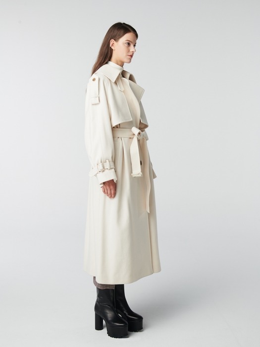 WOOL TRENCH LONG COAT IVORY