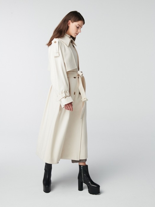 WOOL TRENCH LONG COAT IVORY