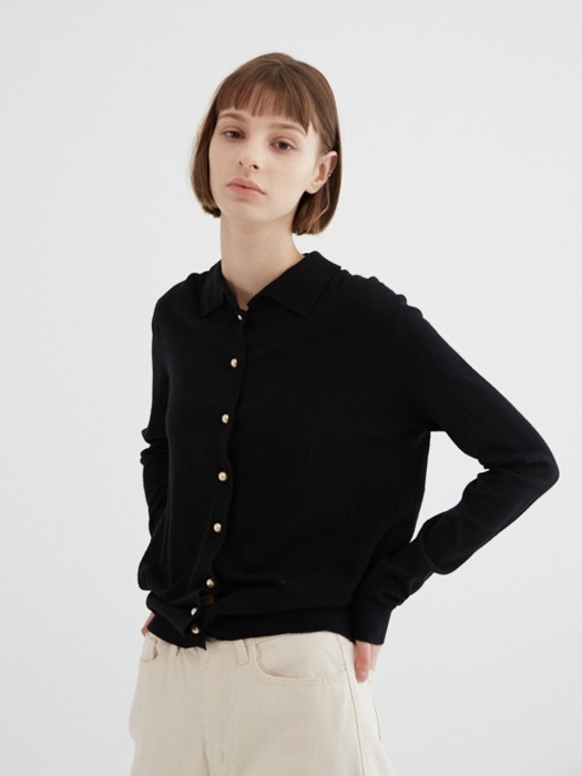 PEARL BUTTON CARDIGAN BLACK