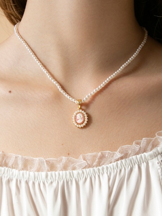 pearl cameo necklace (2type 2colors)