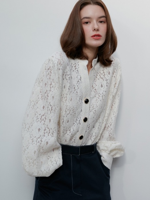 [By Joorti] J390 china collar blouse (ivory)