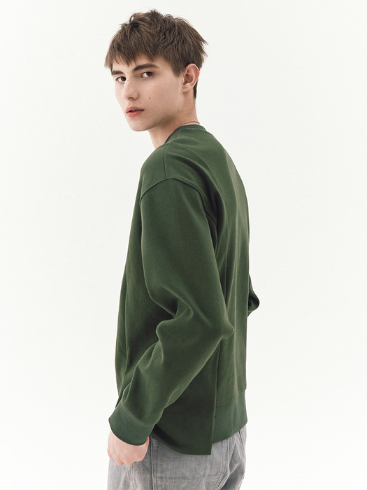 Olive Green Unbalanced-Cut Sweatshirts