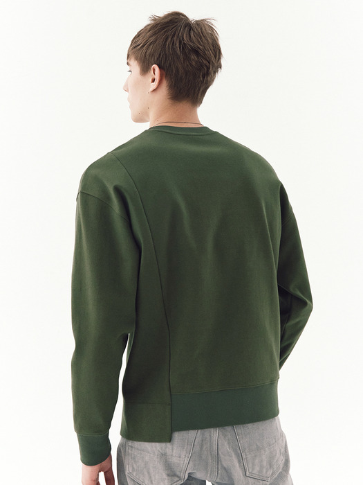 Olive Green Unbalanced-Cut Sweatshirts