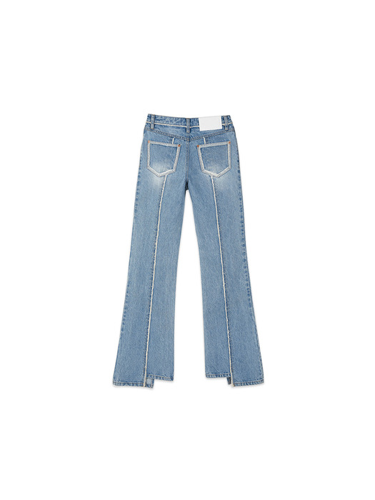 UNBALANCED PANEL RAW-CUT JEANS apa328w(BLUE)