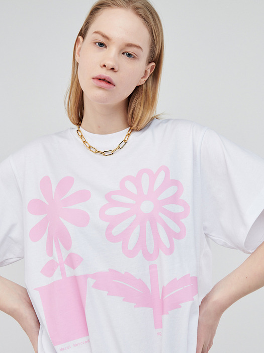 EMOJI FLOWER SHORT SLEEVE WHITE-PINK