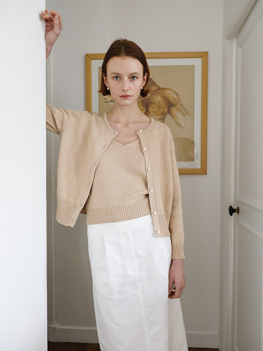 Cote Knit Cardigan Set in Beige