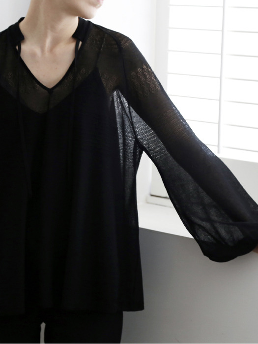 Seethrough Knit Pullover + Slip Top SET Black