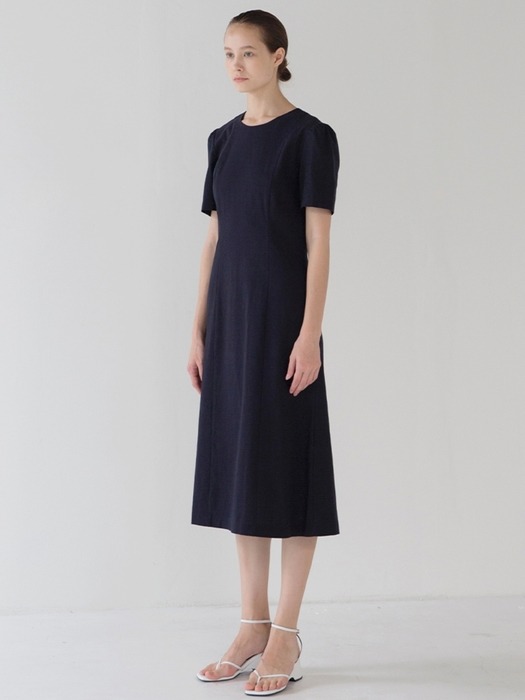 Puff Sleeve Line dress - Navy