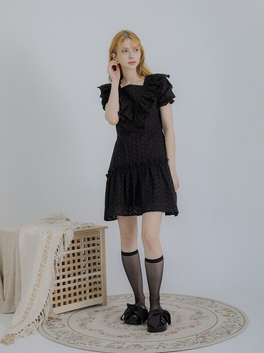 Heart lace mini dress (black)