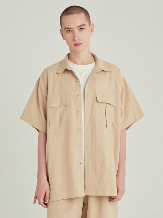 SAFARI LINEN HALF SHIRT_BLACK