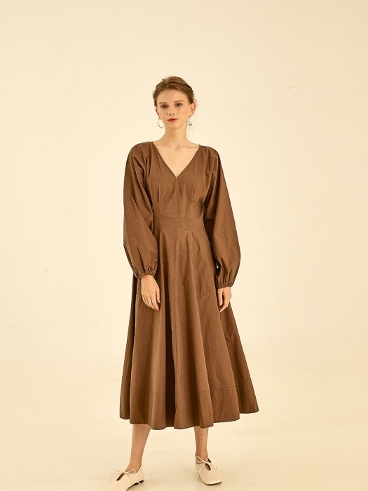 Soft volume puff dress[brown]