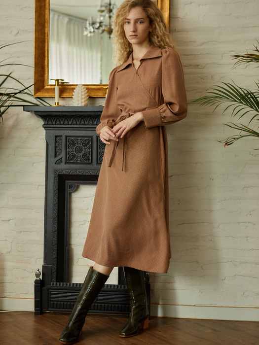 Open Collar Wrap Dress_Chestnut