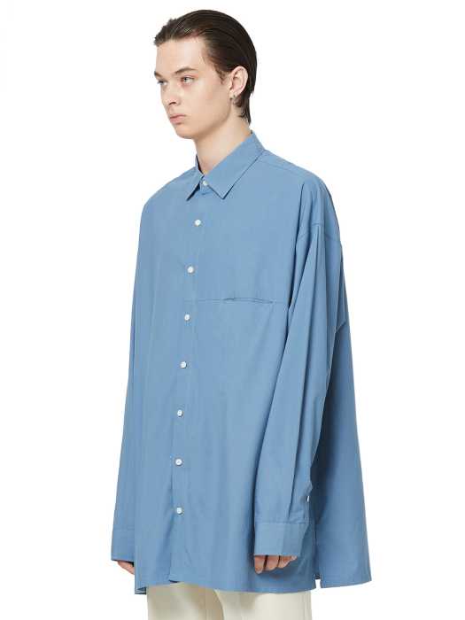 오버사이즈 텐셀 라인 셔츠 - DEEP BLUE