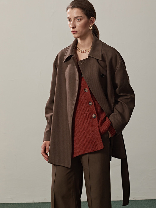 BELTED OVERSIZED HALF COAT JACKET(KHAKI)