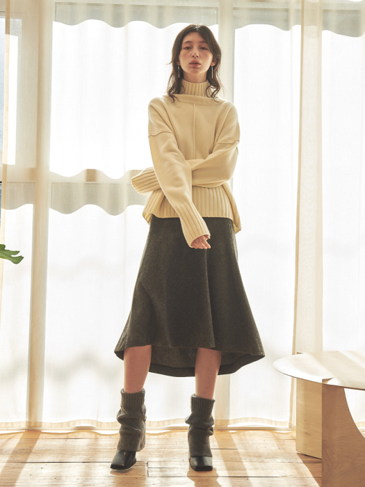 WOOL FLARE SKIRT_GREY