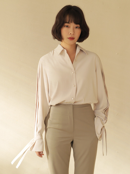 21SS PLEATS SLEEVE BLOUSE/BEIGE